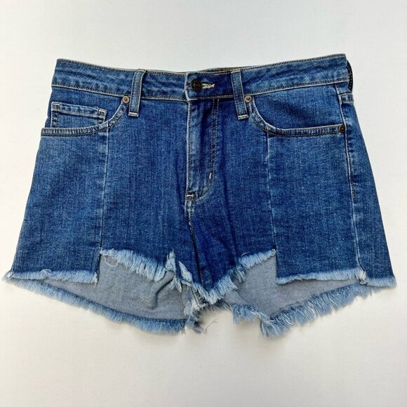 Just Black Womens Cut-Off Shorts Blue Stretch Frayed Mid Rise Medium Wash USA S - Picture 1 of 10